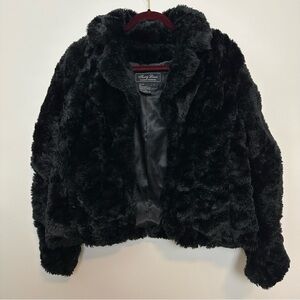 Vintage Faux Fur Black Jacket Cropped Terry Lewis Boxy Furry Acrylic Small